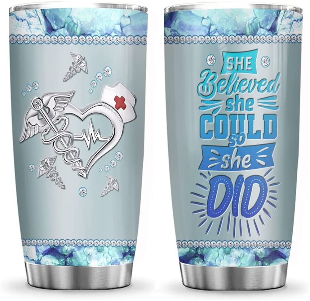 20oz Printed Nurse She Believed Jewelry Style Double Wall Vacuum Thermos Insulated Travel Coffee Mug