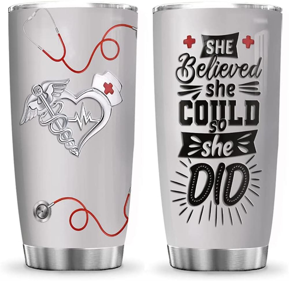 20oz Printed Nurse She Believed Jewelry Style Nurse Inspiration Tumbler Cup With Lid Double Wall Vac