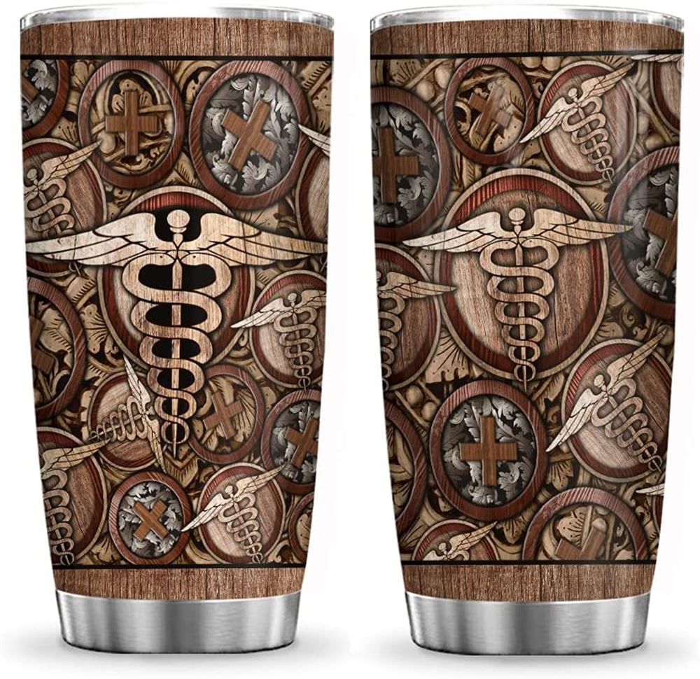 20oz Printed Nurse Symbol Wood Style Nurse Inspirationgift For Nurse Tumbler Cup With Lid Double Wal