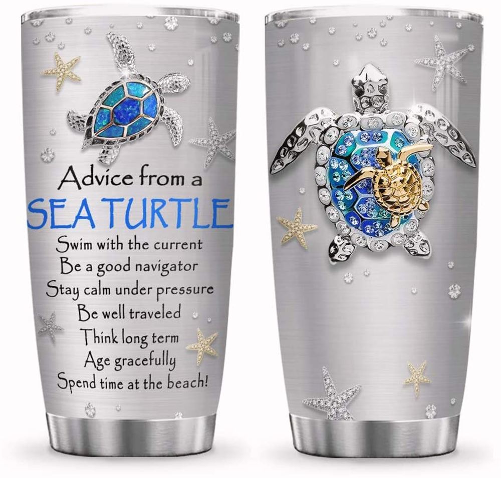 20oz Printed Turtle Advice Jewelry Style Turtle Lover Tumbler Cup With Lid Double Wall Vacuum Sporty