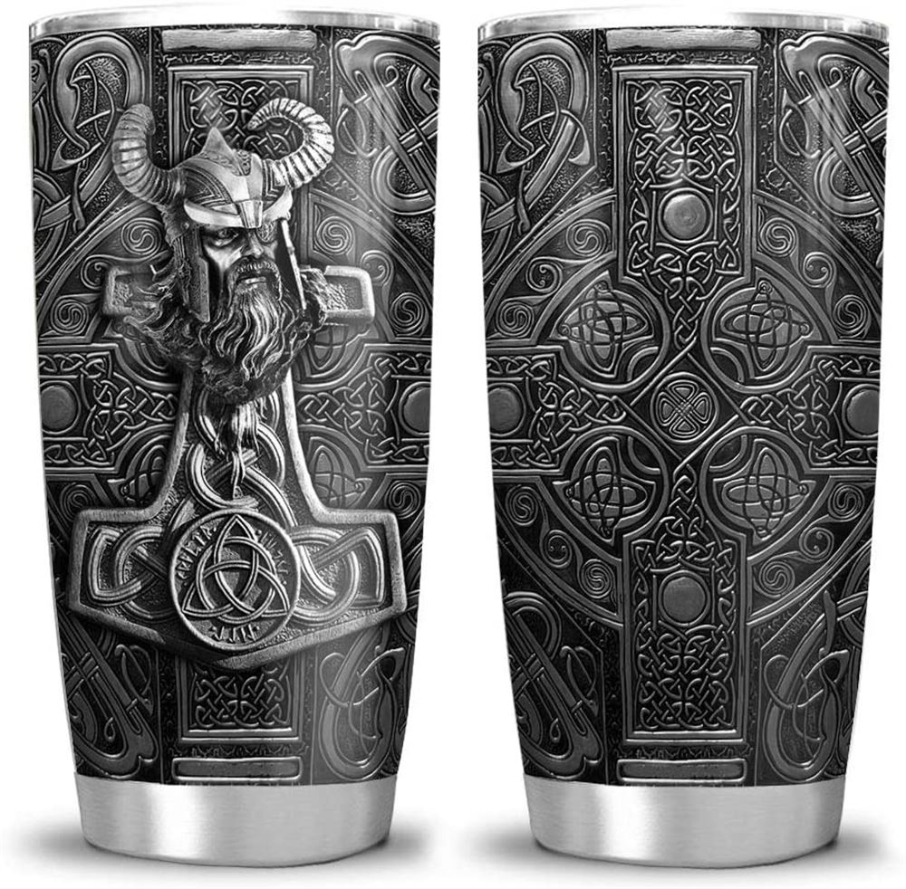 20oz Printed Viking Odin Celtic Tumbler Cup With Lid Double Wall Vacuum Sporty Thermos Insulated Tra