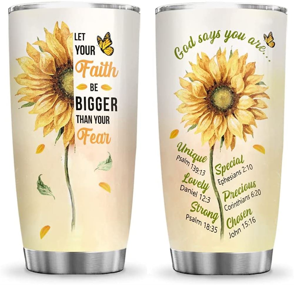 20oz Sunflower Faith Bigger Than Fear Tumbler Cup With Lid Double Wall Vacuum Thermos Insulated Trav