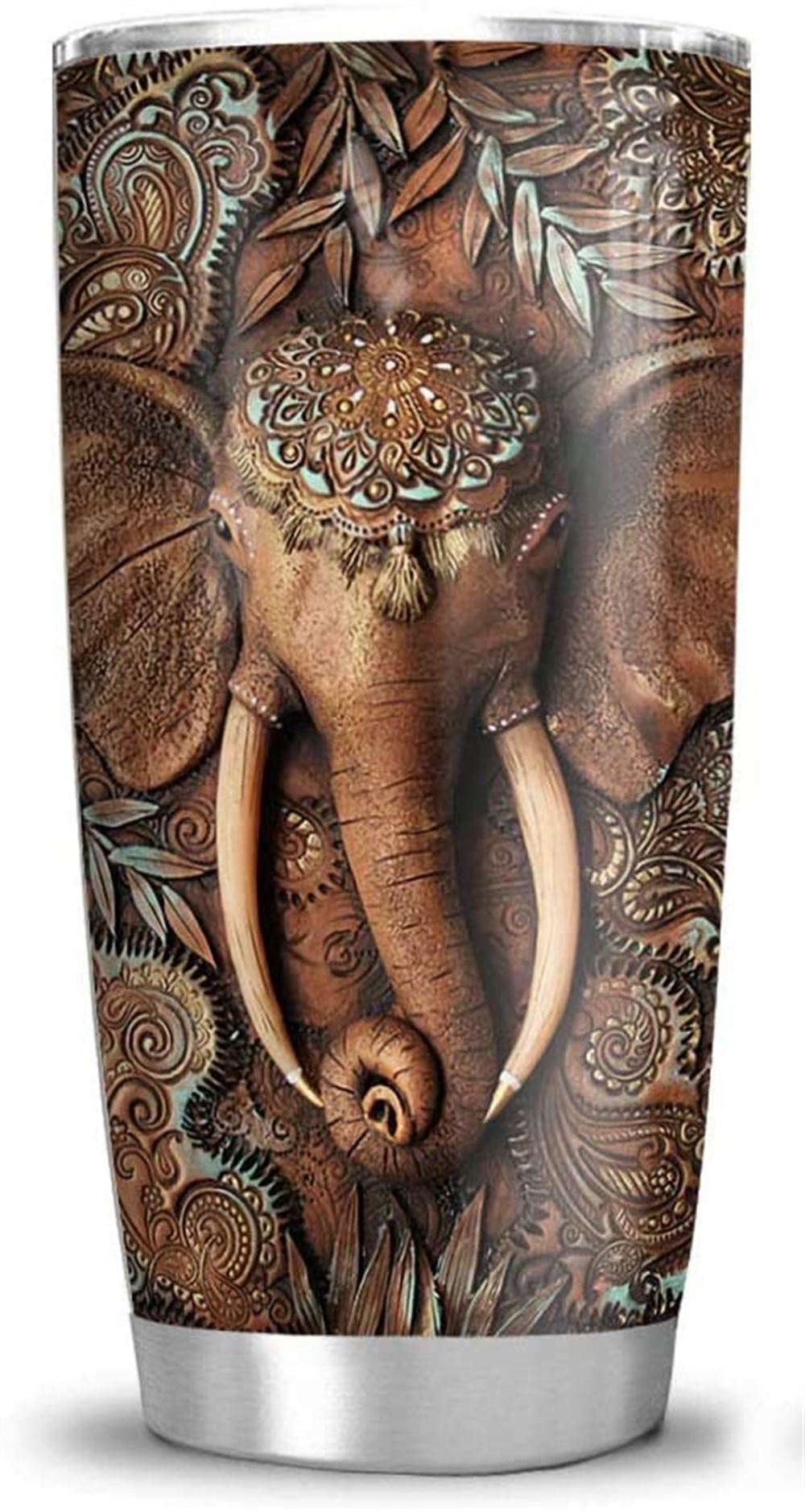 64hydro 20oz Wooden Texture Elephant Lover Tumbler Cup With Lid Double Wall Vacuum Sporty Thermos In