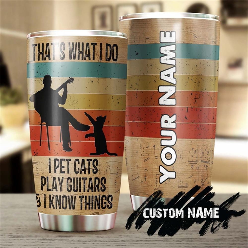 A Man With Guitar And His Cat Personalized Tumbler-cat Tumbler-gift For Cat Lover-cat Day Gift-fathe