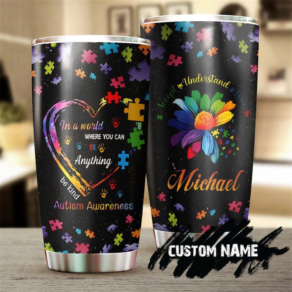 Autism Awareness Heart Flower Personalized Steel Tumbler- Autism Tumbler - Autism Gift - Gift For Au