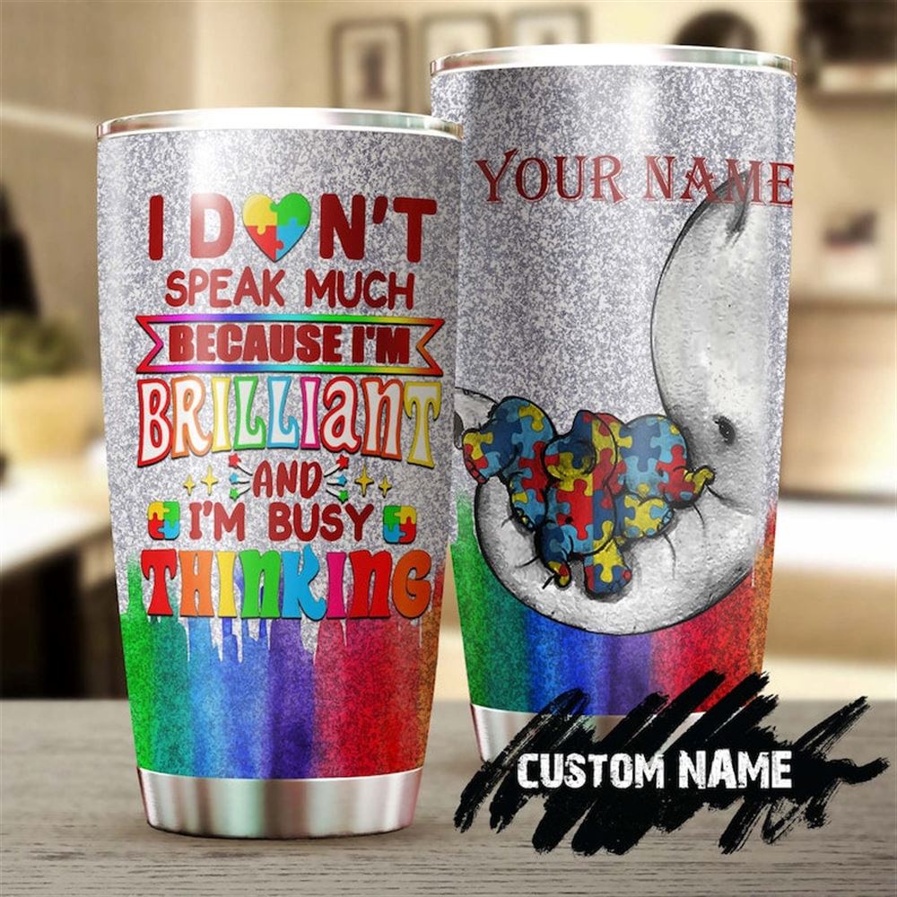 Autism Busy Thinking Cute Elephant Personalized Steel Tumbler- Autism Tumbler - Autism Gift - Gift F