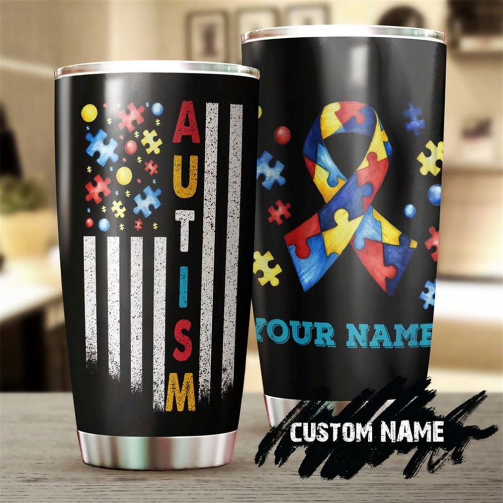Autism Flag Colorful Personalized Stainless Steel Tumbler- Autism Tumbler - Autism Gift - Gift For A