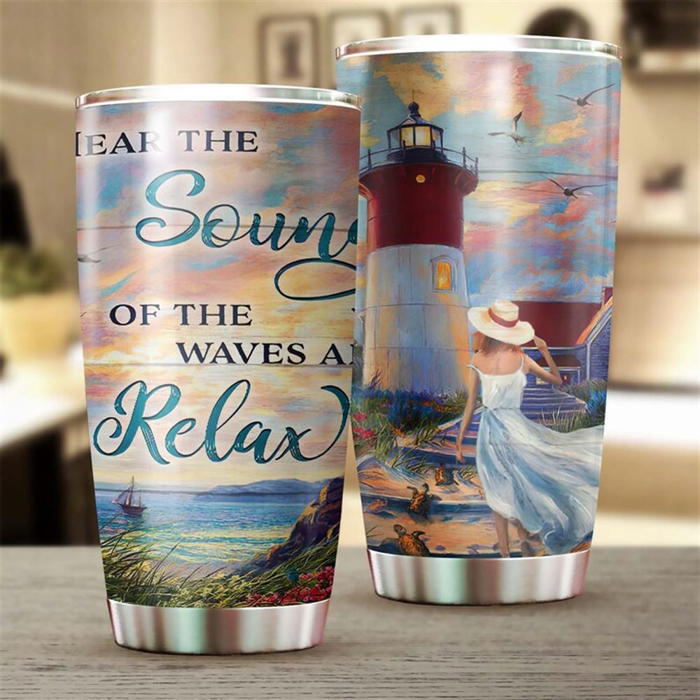 Beach Turtle Lighthouse Hear The Sound Of The Waves And Relax Personalized Tumbler-unique Tumbler-bi