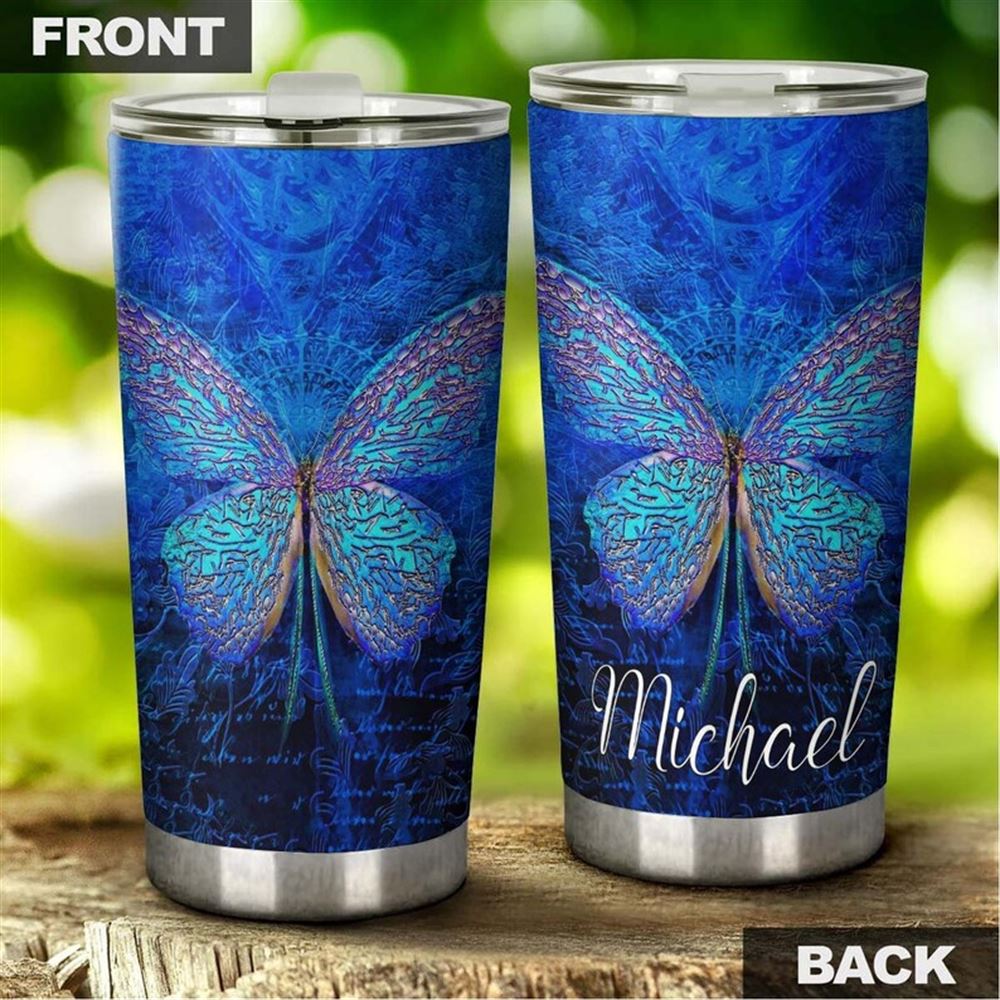 Beautiful Blue Glowing Butterfly Personalized Tumbler-birthday Gift Christmas Gift For Butterfly Lov