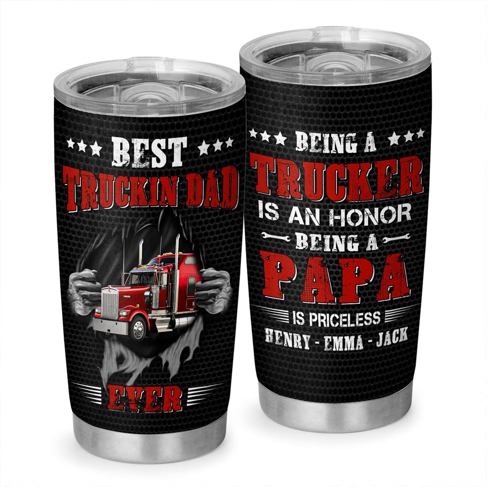 Best Trucking Dad Ever Trucker Papa Personalized 20oz Tumbler