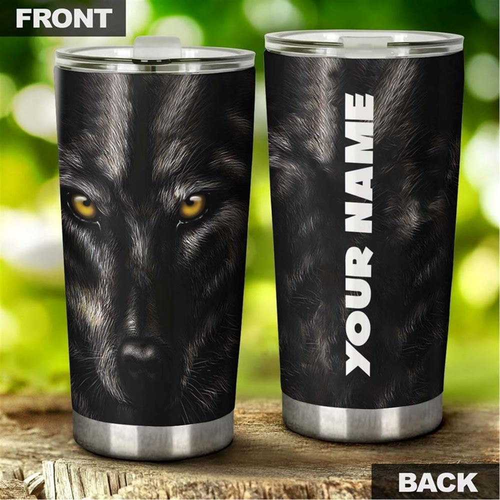 Black Wolf Personalized Stainless Steel Tumbler - Wolf Lover Tumbler- Birthday Gift - Gift For Her G