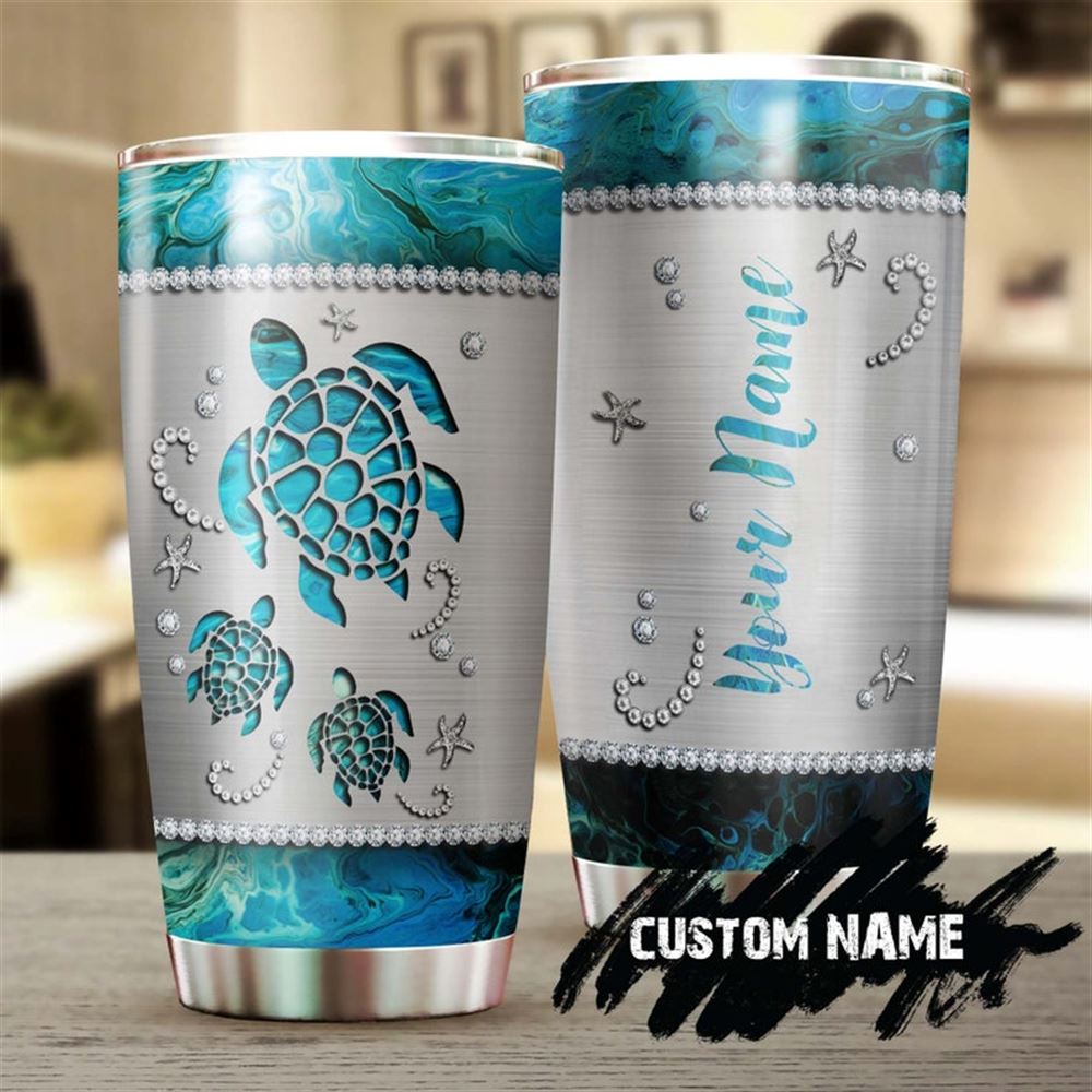 Blue Turtle Turquoise Jewelry Style Personalized Tumbler-turtle Present-unique Tumbler-birthday Chri