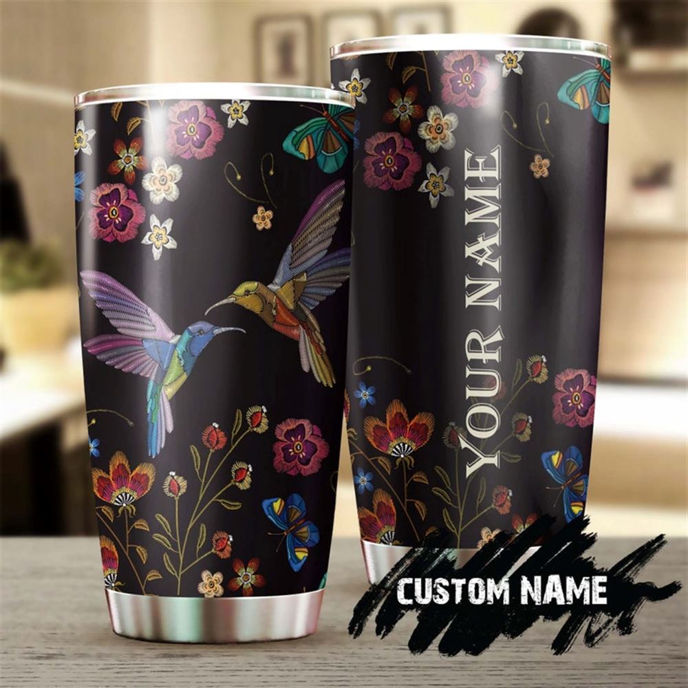 Bohemian Hummingbird Embroidered Style Personalized Tumbler-boho Turtle Tumbler-gypsy Gift Bohemian