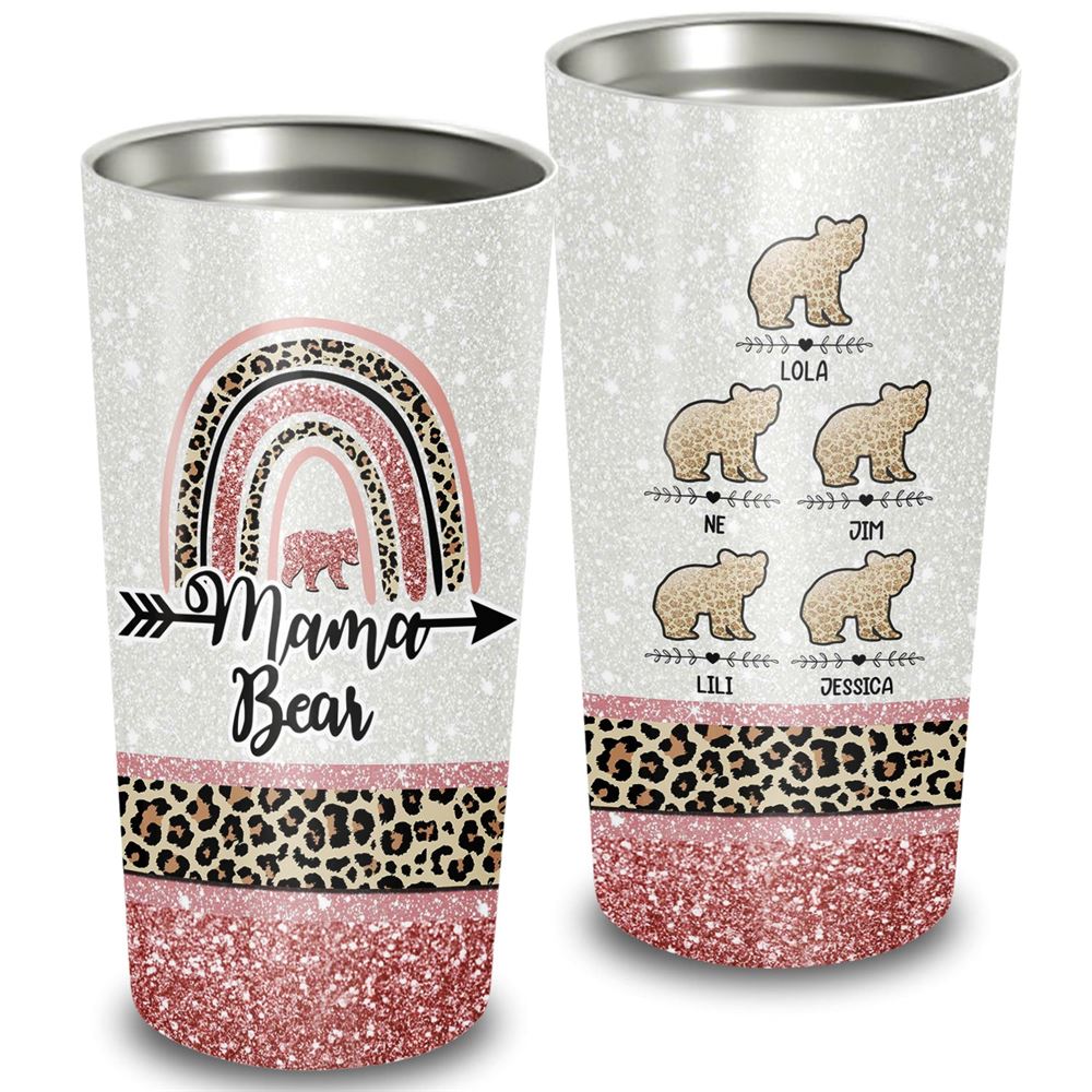 Boho Rainbow Mama Bear Custom Name 20oz Tumbler