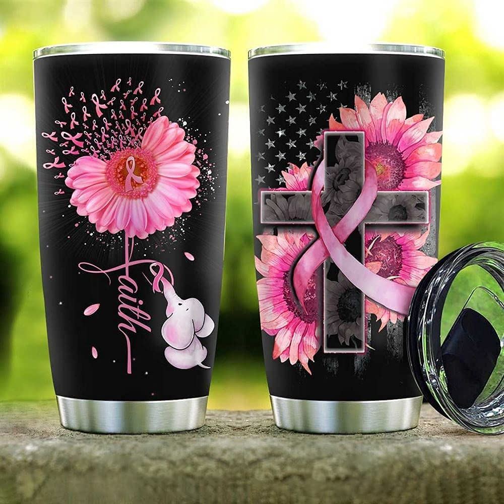Breast Cancer Elephant Cross Tumbler 20oz Tumblers And Skinny Tumbler With Straw Stainless Steel Dou