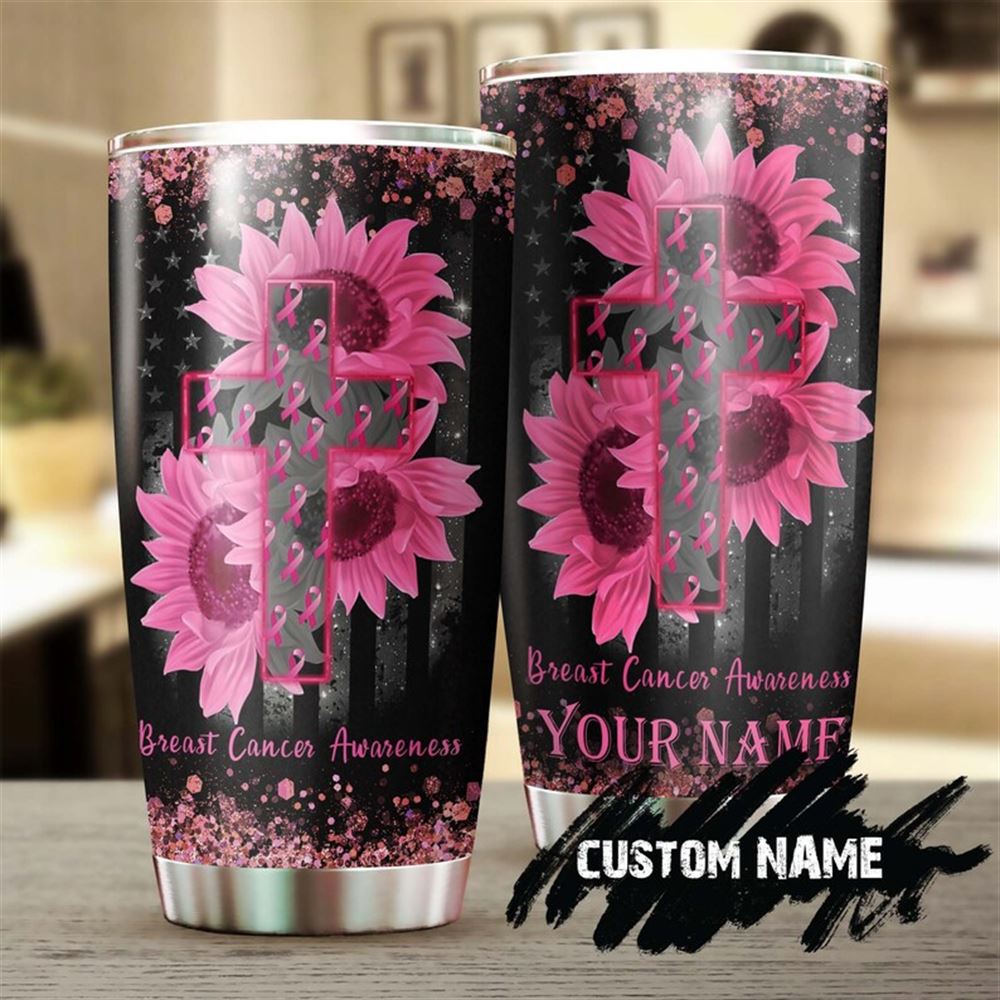 Breast Cancer Pink Ribbon Cross Personalized Tumbler-breast Cancer Tumbler -pink Ribbon Tumbler-canc