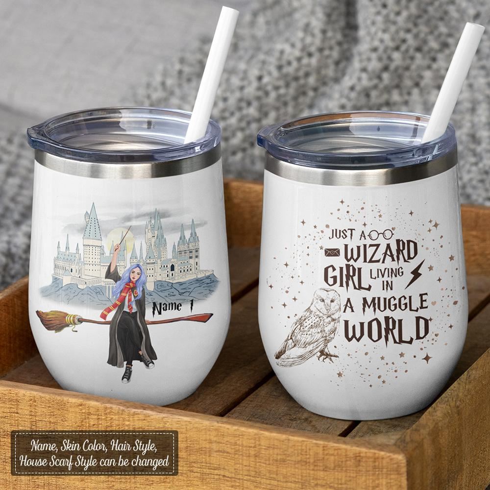 Customized Just A Wizard Girl Living In A Muggle World No Straw Included Wine Tumbler