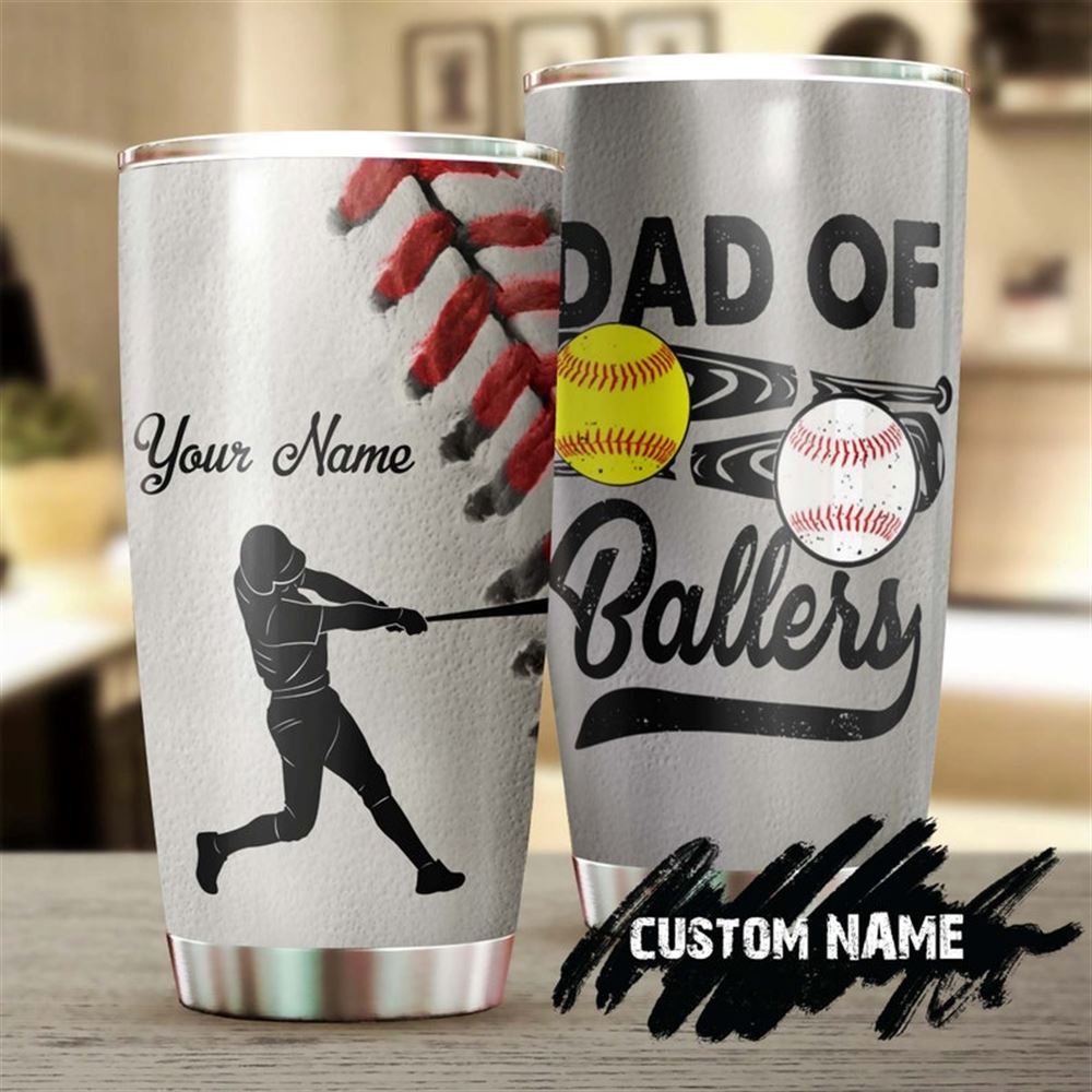 Dad Of Ballers Baseball Softball Personalized Tumbler-birthday Christmas Fathers Day Gift For Son F