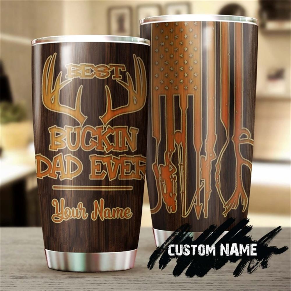 Deer Best Bucking Dad Ever Wooden Style Personalized Tumbler-birthday Christmas Hunting Gift Father